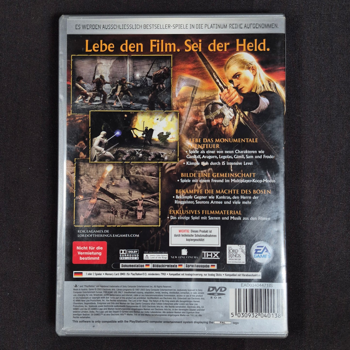 Der Herr der Ringe: Die Rückkehr des Königs PS2 PAL / Europa mit Hülle, Disc und Anleitung – Rückseite