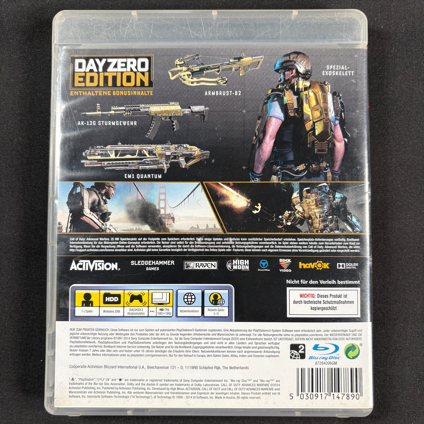 Call of Duty Advanced Warfare Day Zero Edition PS3 PAL Rückseite mit Bonusinhalten
