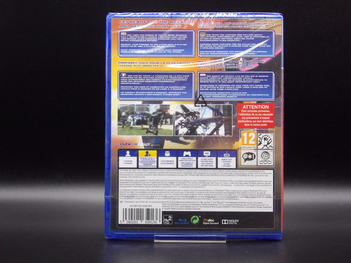 Earth Defense Force 4.1 PS4 Cover Rückseite mit Produktdetails und Altersfreigabe