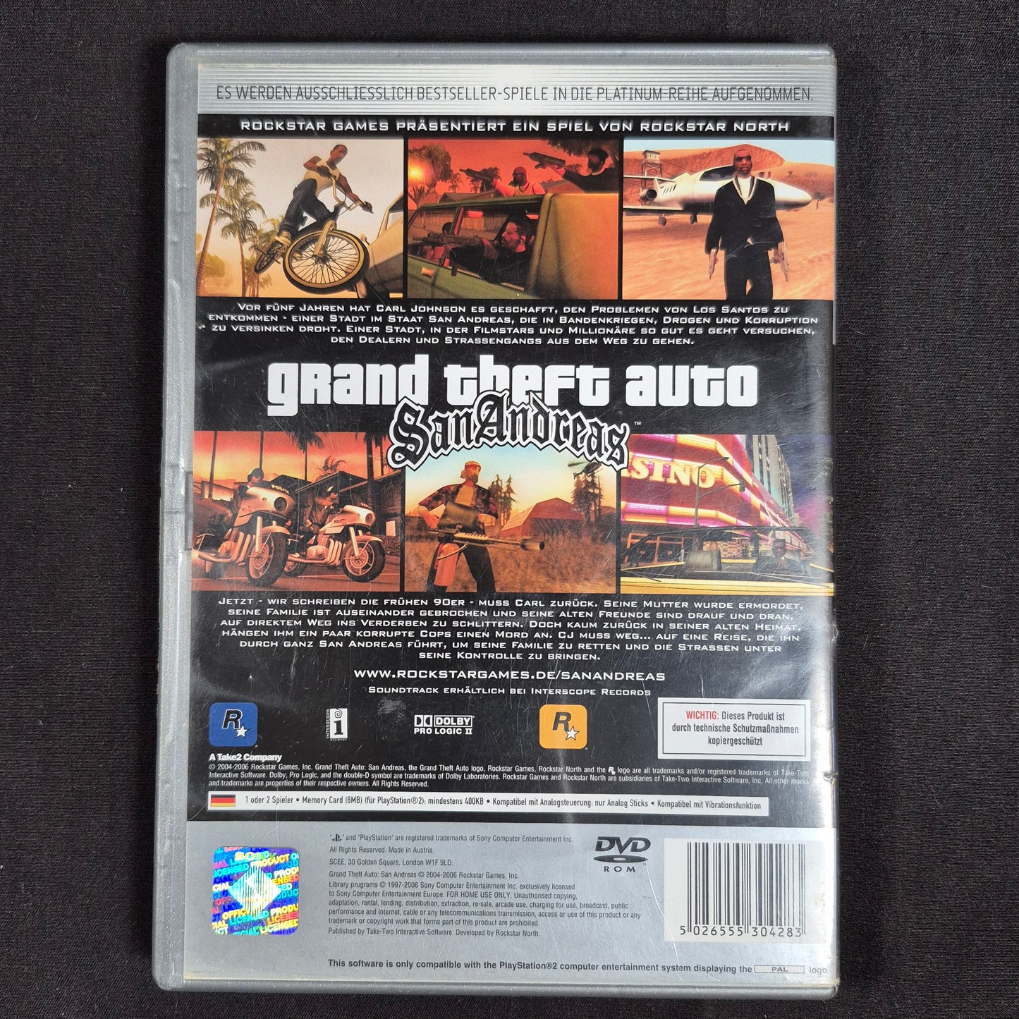 GTA San Andreas PS2 Platinum PAL Originalhülle – Rückseite mit EAN