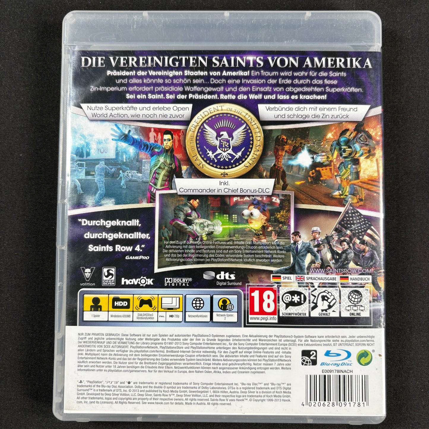 Saints Row IV Commander in Chief Edition PS3 PAL Rückseite mit Spielinformationen