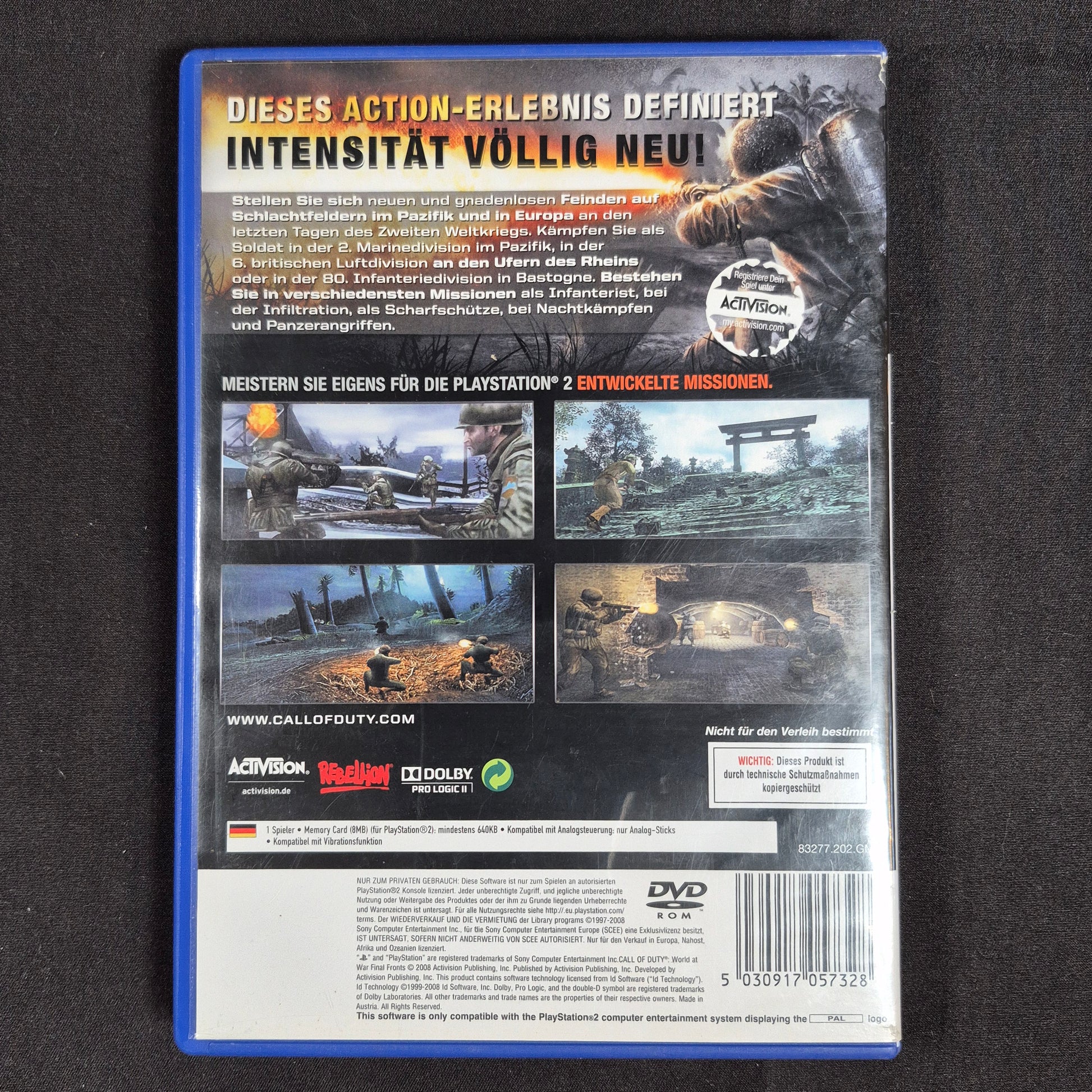 Call of Duty: World at War PS3 PAL / Europa mit Hülle, Disc und Anleitung – Rückseite