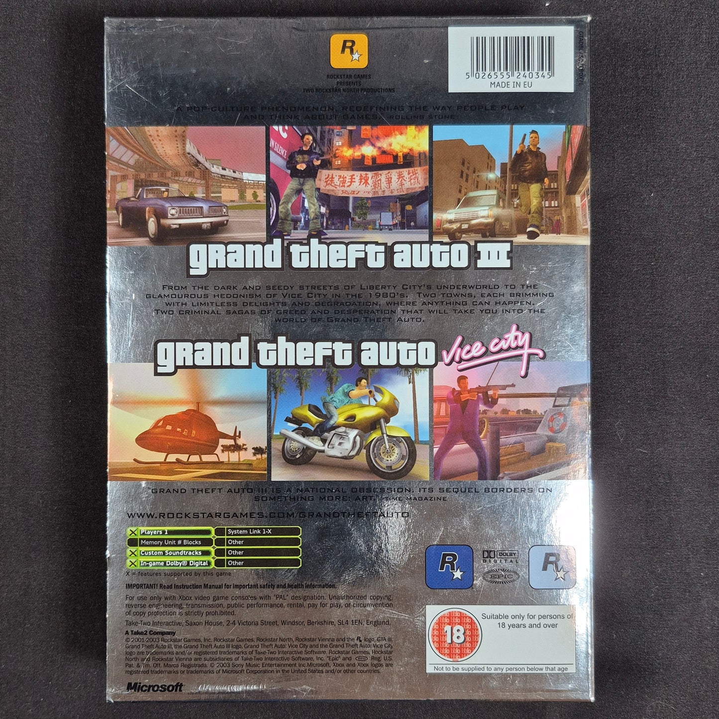 Grand Theft Auto Double Pack GTA III und Vice City Xbox PAL – Rückseite mit EAN