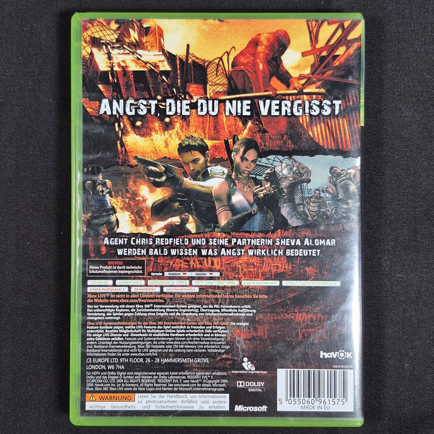 Resident Evil 5 Xbox 360 PAL Deutsch – Rückseite mit EAN