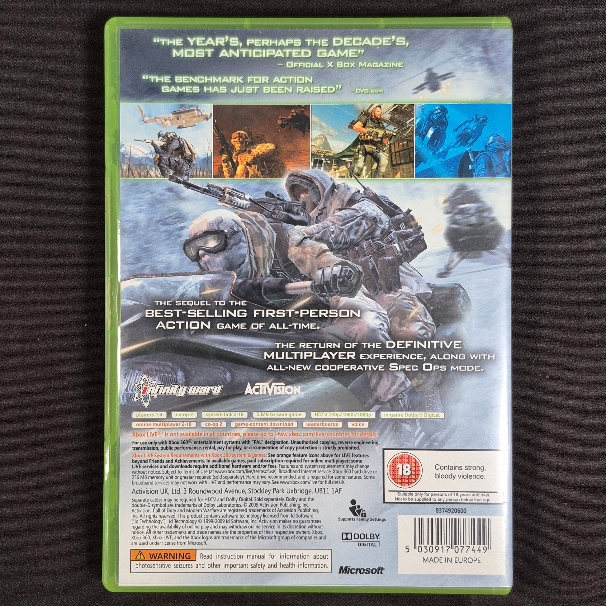 Call of Duty Modern Warfare 2 Xbox 360 PAL UK – Rückseite mit EAN