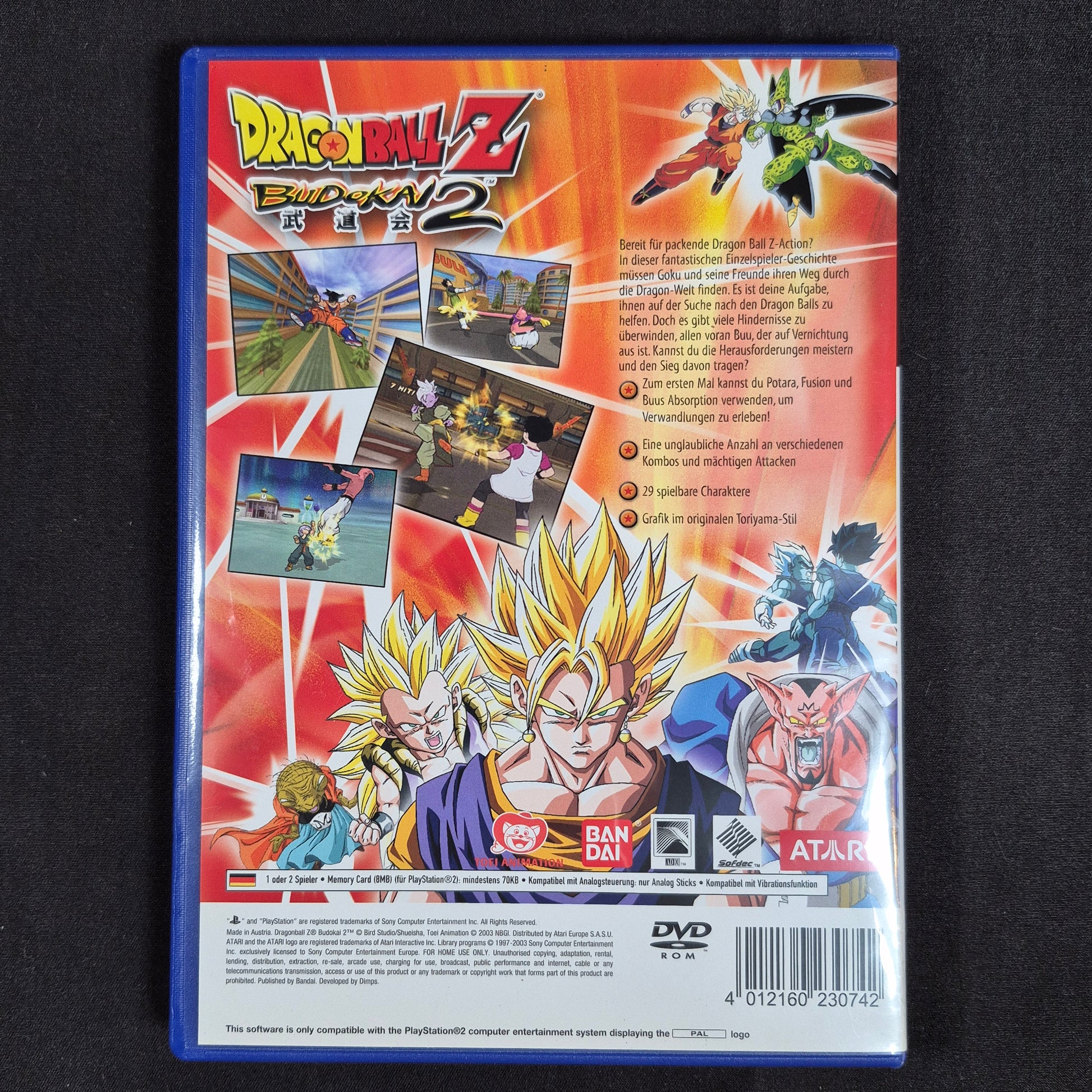 Dragon Ball Z: Budokai 2 PS2 PAL / Europa mit Hülle, Disc und Anleitung – Rückseite