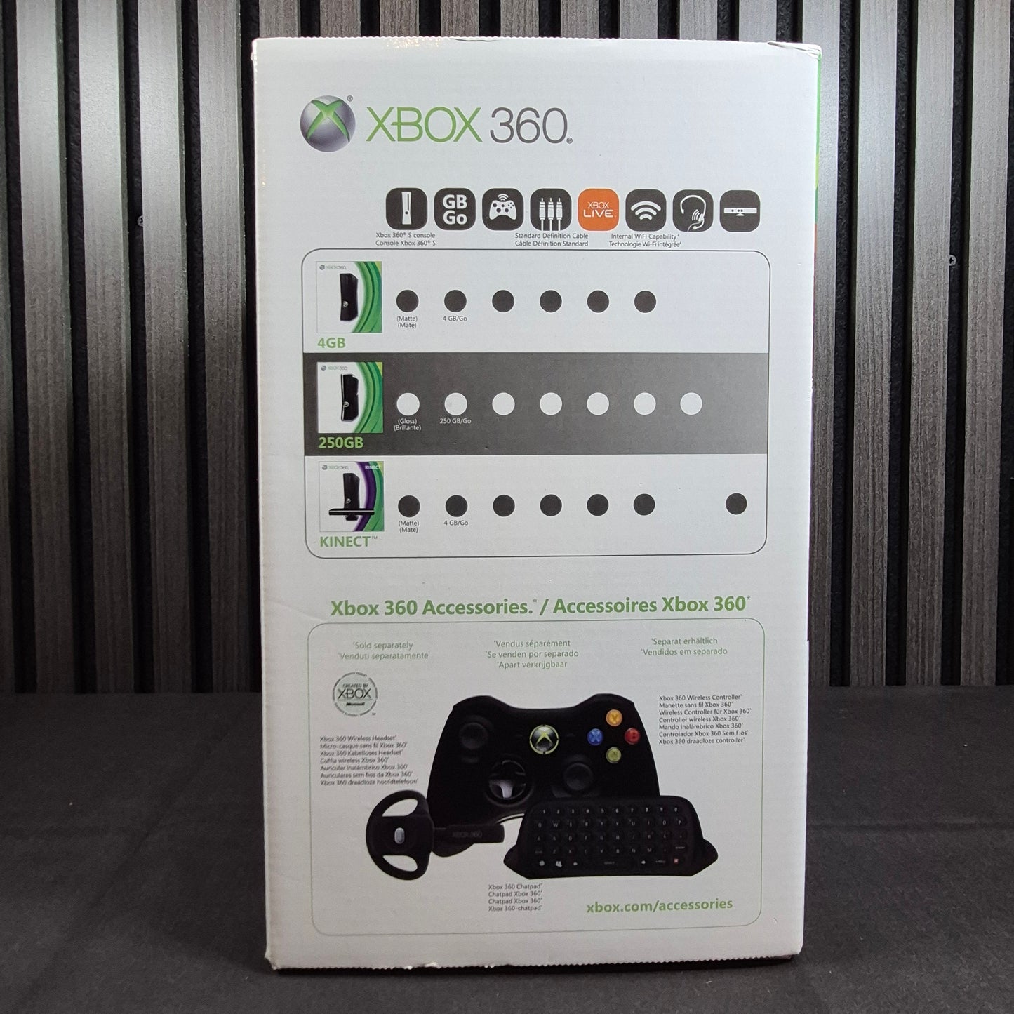 Microsoft Xbox 360 Slim 250GB CIB mit Controller und Spiel – Originalverpackung – Rückseite