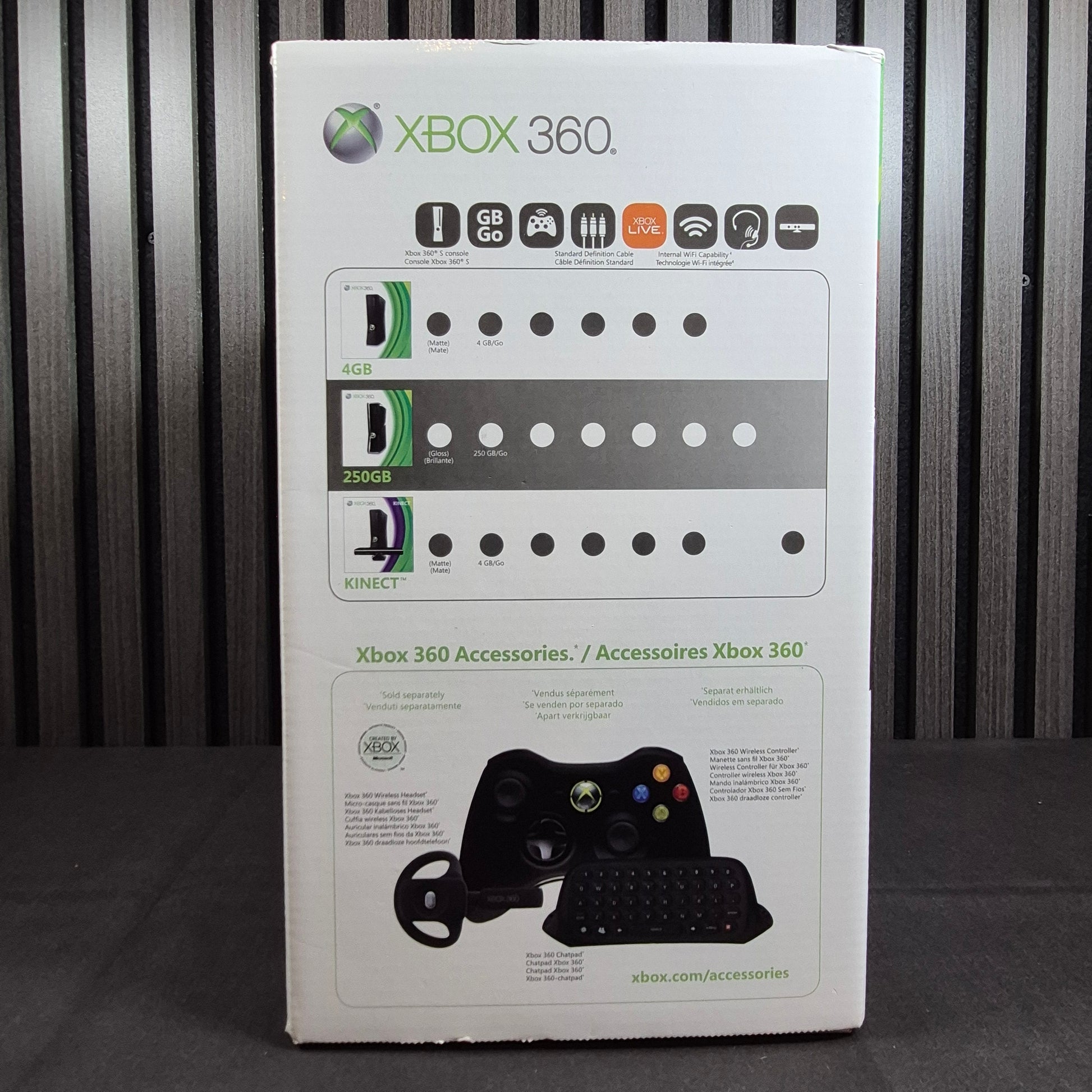 Microsoft Xbox 360 Slim 250GB CIB mit Controller und Spiel – Originalverpackung – Rückseite