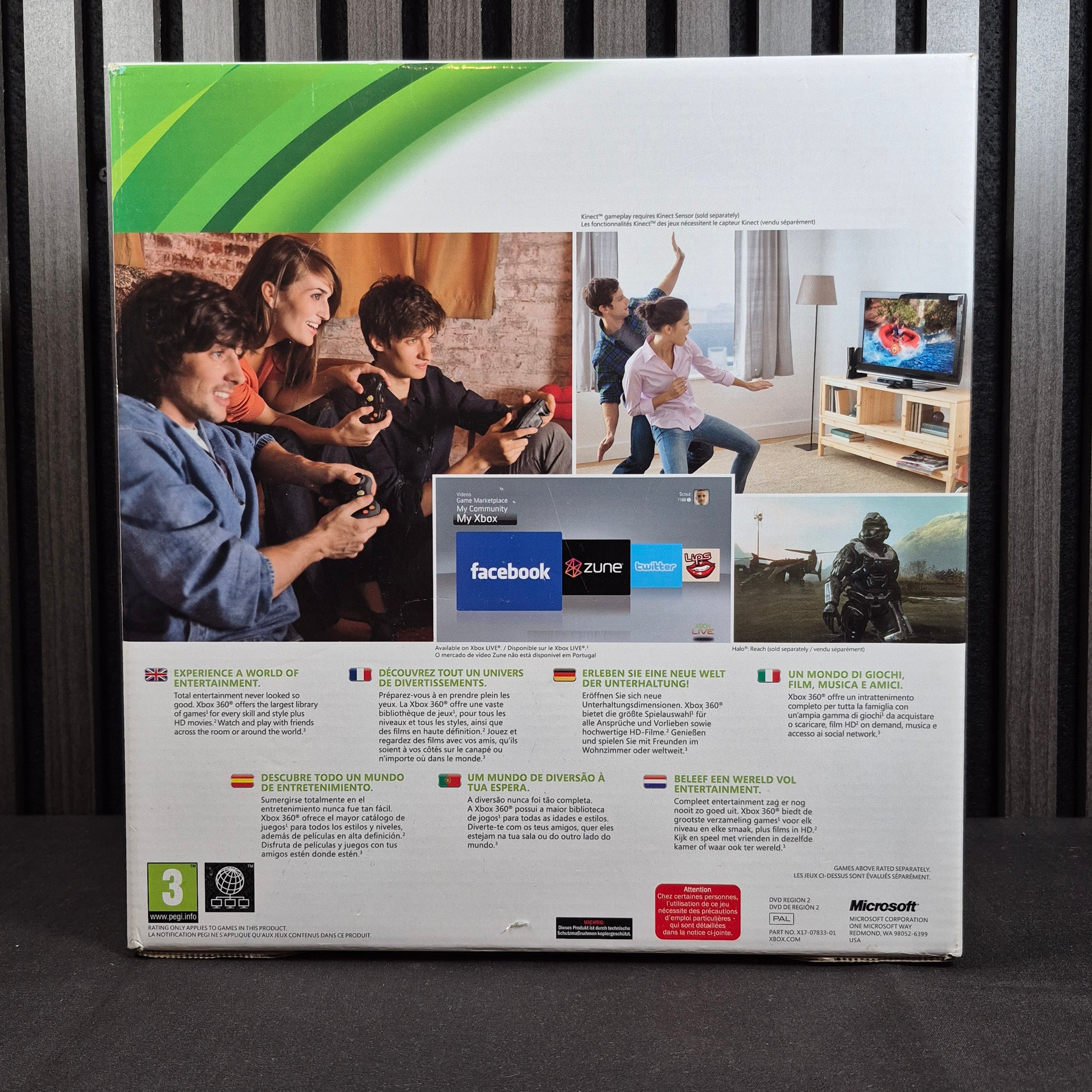 Microsoft Xbox 360 Slim 250GB CIB mit Controller und Spiel – Originalverpackung – Vorderseite