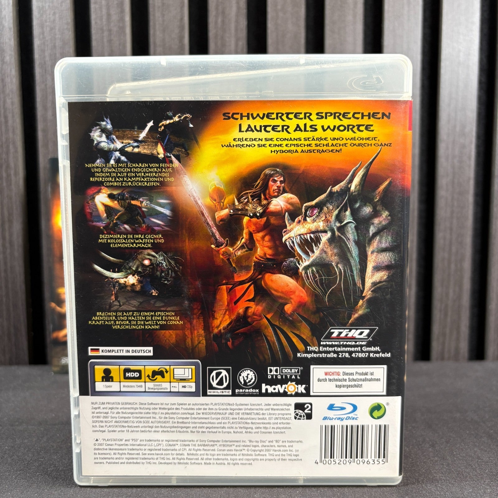 Conan PS3 Cover Rückseite mit Spielbeschreibung