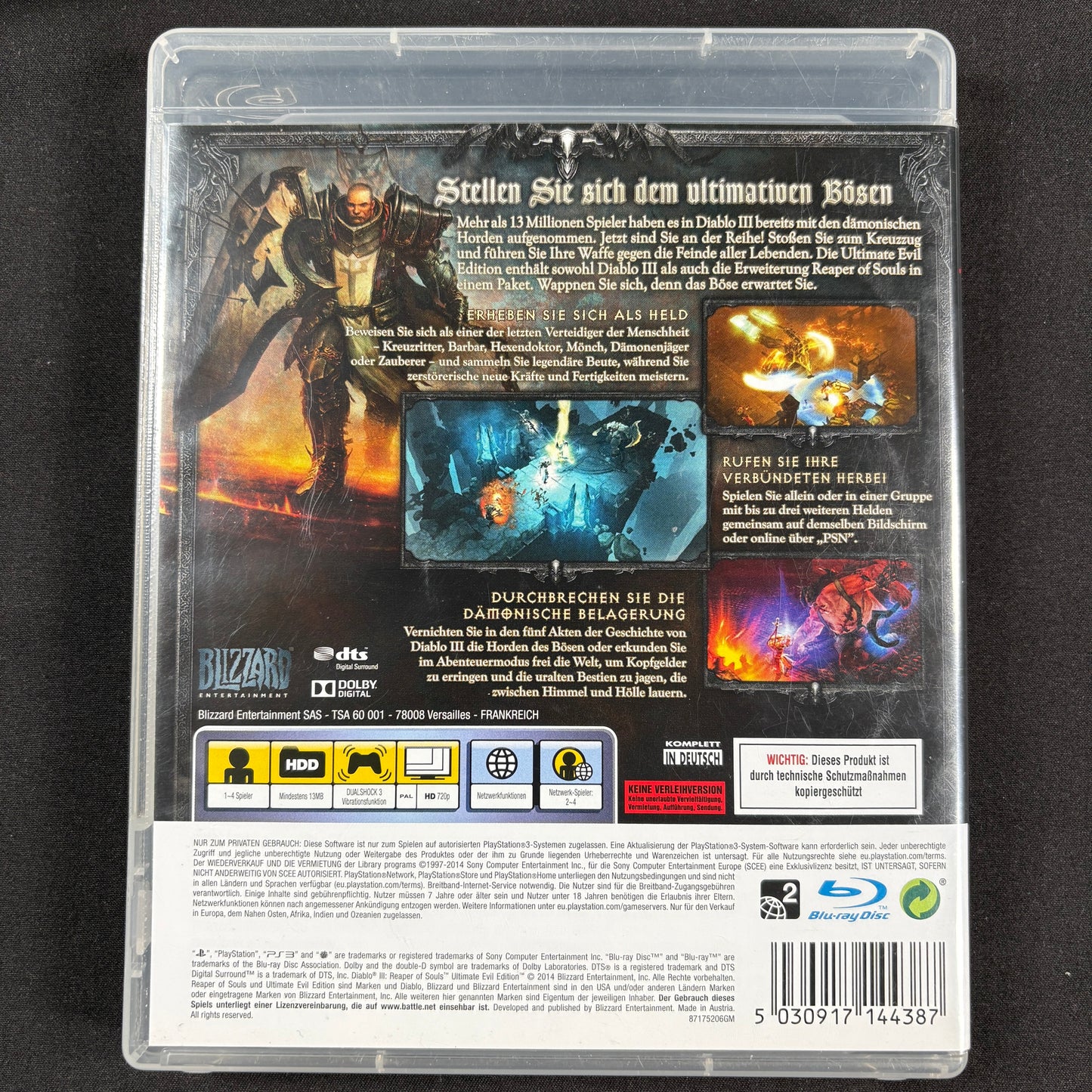 Diablo III Reaper of Souls Ultimate Evil Edition PS3 PAL Rückseite mit Spielinformationen