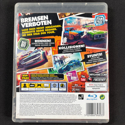 DiRT Showdown PS3 PAL Rückseite mit Rennen Stunts und Demolition Derby