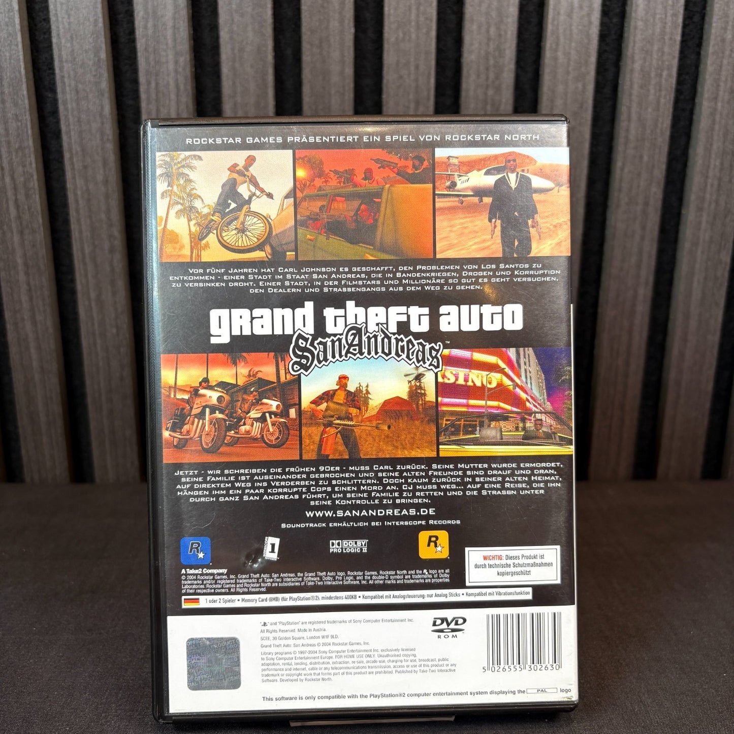Backcover von GTA San Andreas für PS2 mit Spielinfos