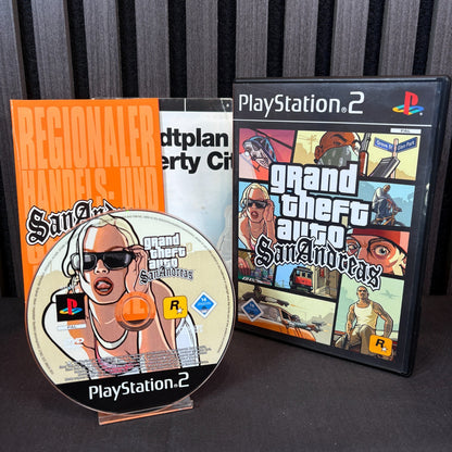 GTA San Andreas für PS2 Frontansicht mit Hülle, Anleitung und Karte