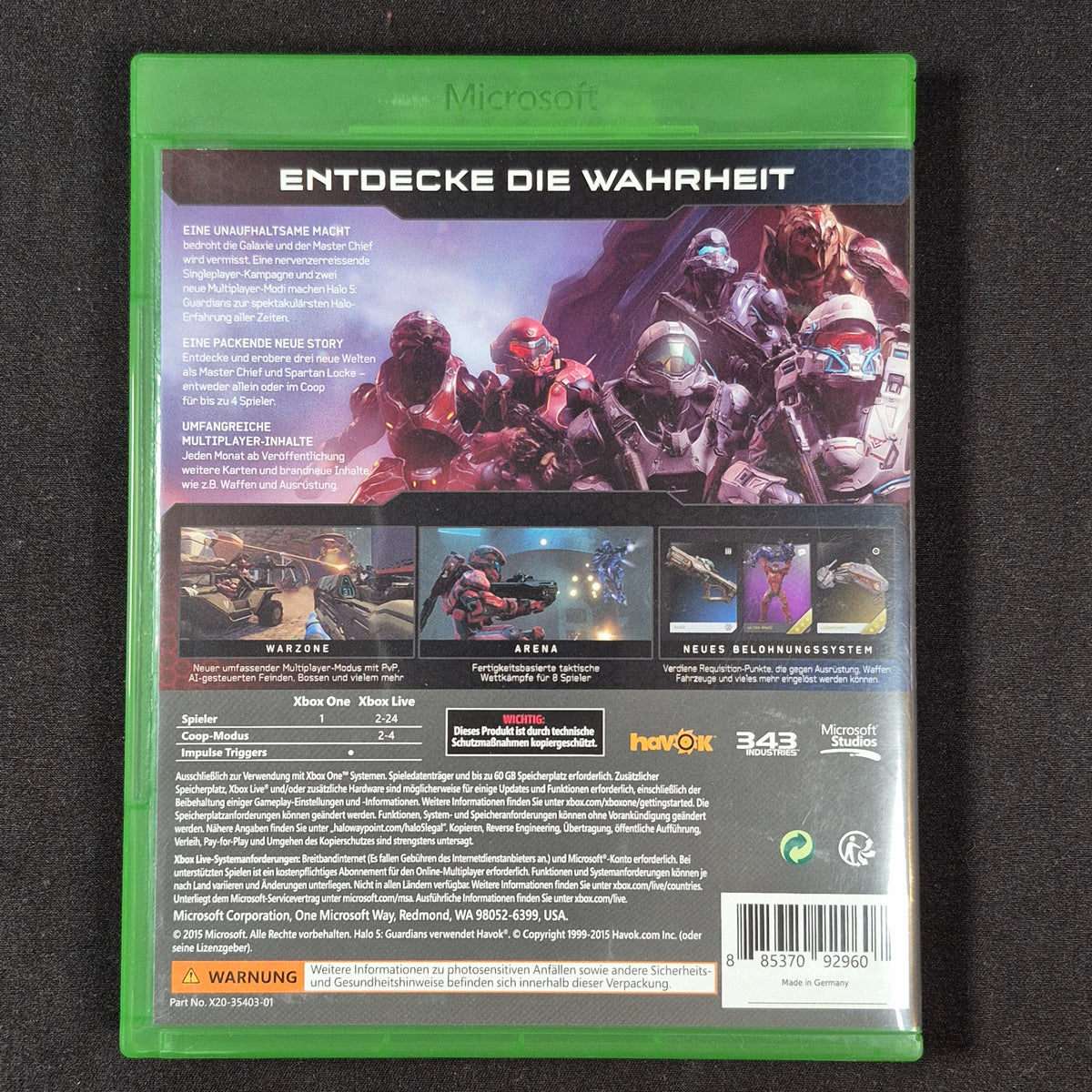 Halo 5 Guardians – Microsoft Xbox One – Deutsch – Zustand Gut – Rückseite – NEVO Store