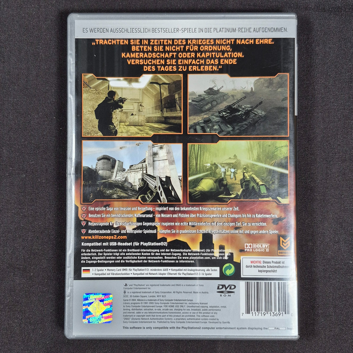 Killzone PS2 - Platinum – Sony PlayStation 2 – Deutsch – Zustand Gut – Rückseite – NEVO Store
