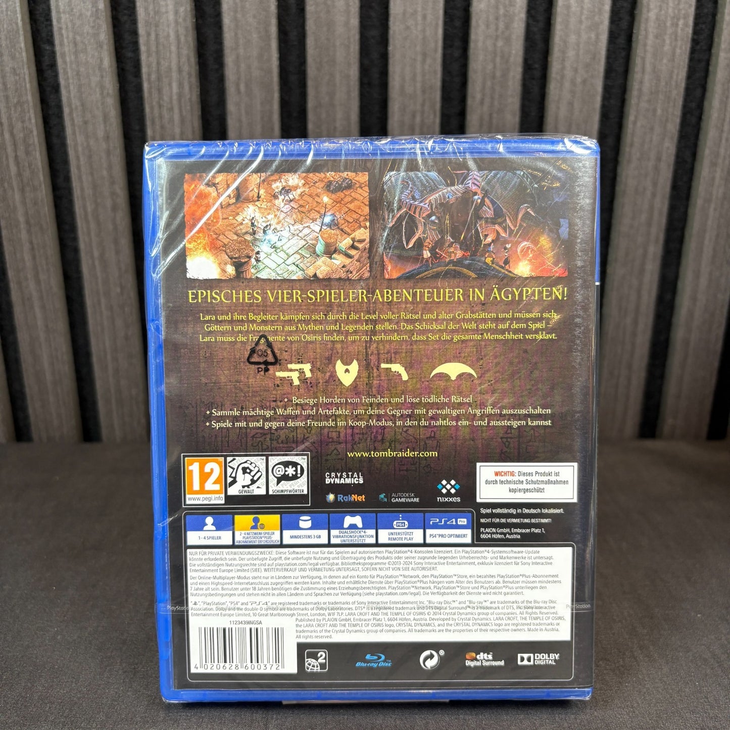 Lara Croft Tempel des Osiris PS4 Cover Rückseite Detail Infos