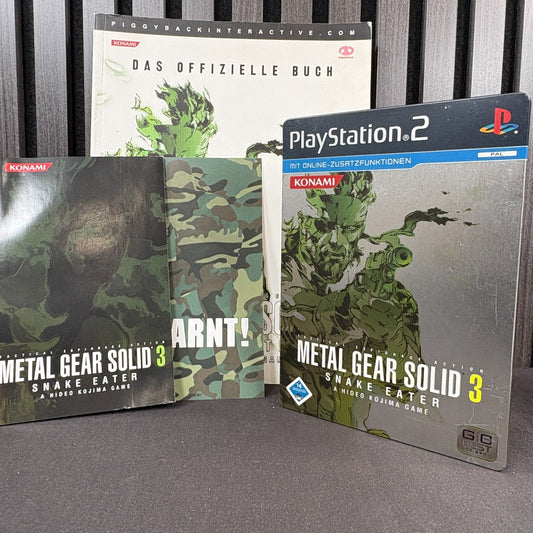 Metal Gear Solid 3 Snake Eater PS2 PAL CIB mit Lösungsbuch Vorderseite