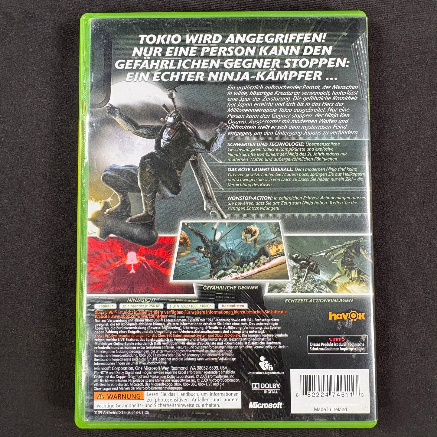 Ninja Blade Xbox 360 PAL deutsche Version Rückseite mit Spielbeschreibung