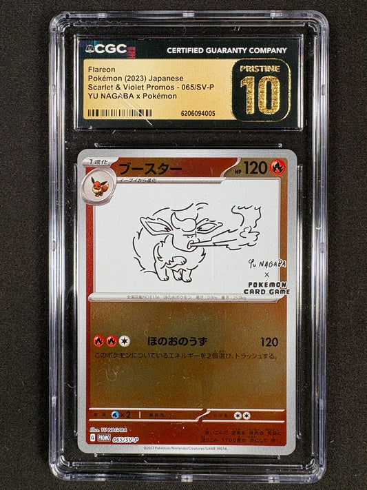 Flareon / Flamara 065/SV-P Yu Nagaba CGC Pristine 10 Japanisch – Pokémon TCG – Vorderseite des CGC Slabs – NEVO Store