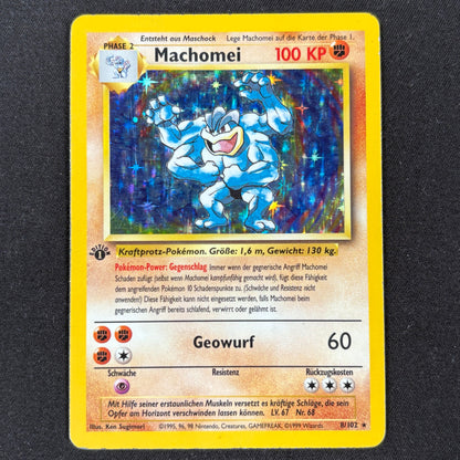 Pokémon Machomei 8/102 Holo Basis Set 1. Edition Deutsch Vorderseite