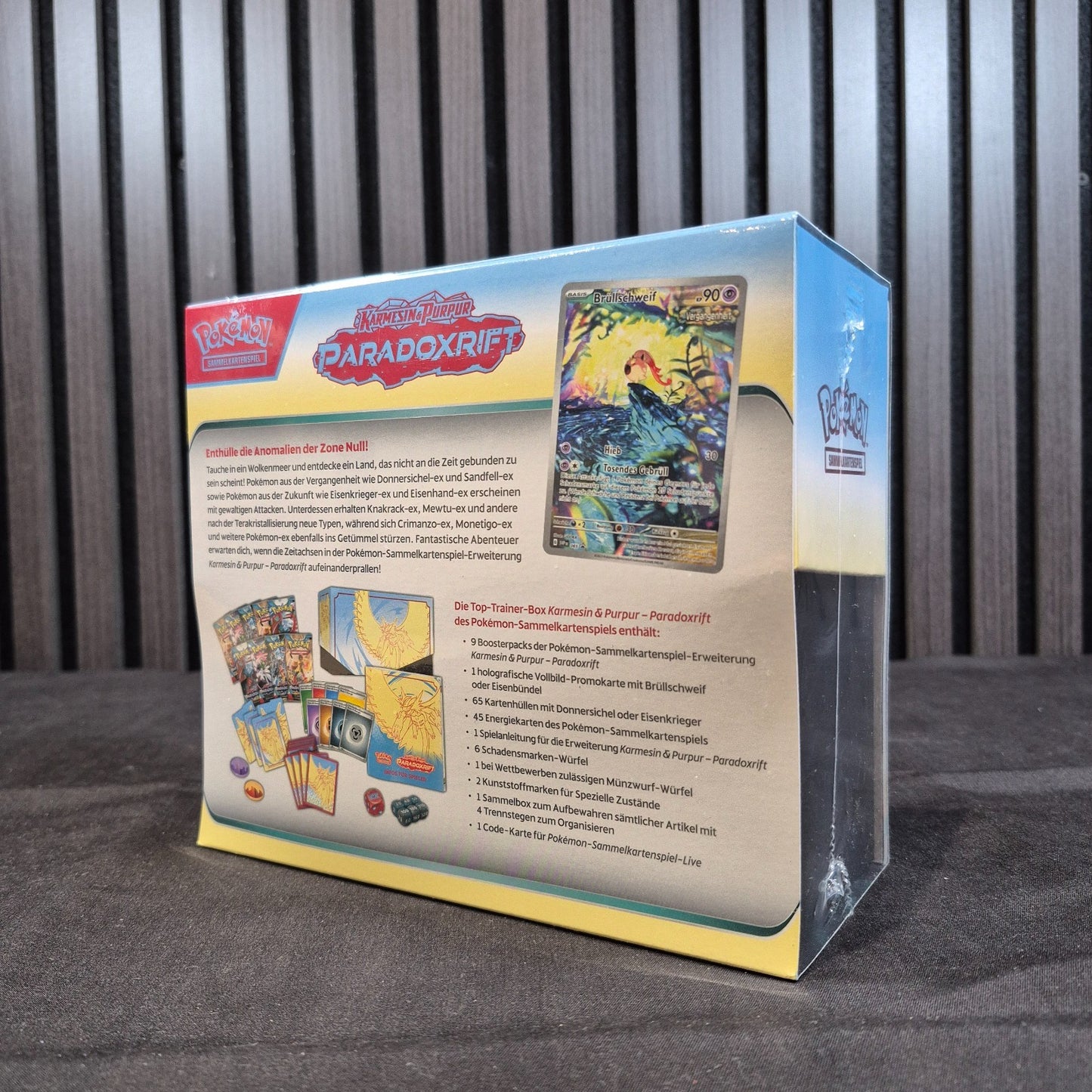 Pokémon Paradox Rift Elite Trainer Box German Rückseite mit Inhalt