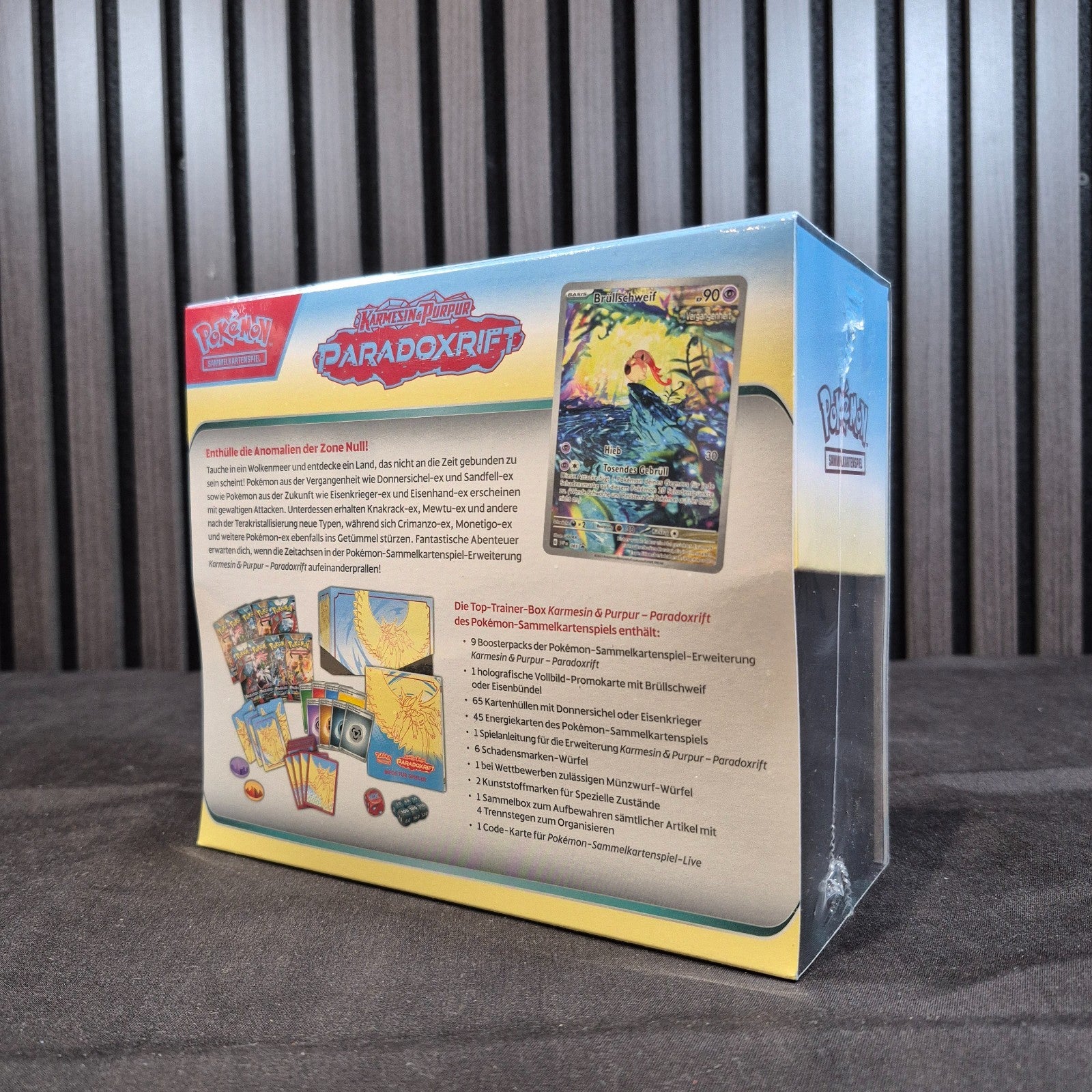 Pokémon Paradox Rift Elite Trainer Box German Rückseite mit Inhalt