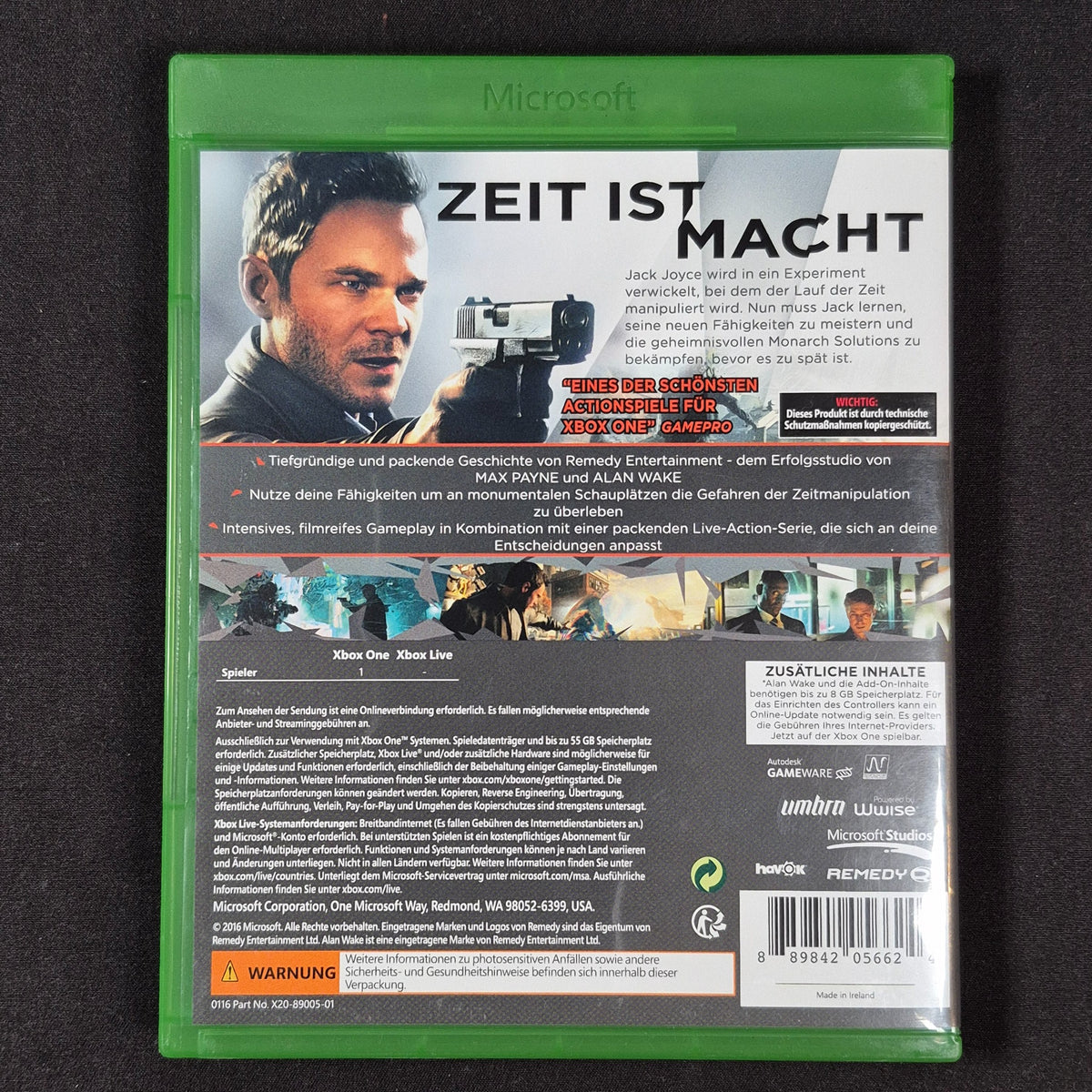 Quantum Break Xbox One Deutsch – Xbox One – Deutsch / Englisch – Zustand Gut – Rückseite – NEVO Store