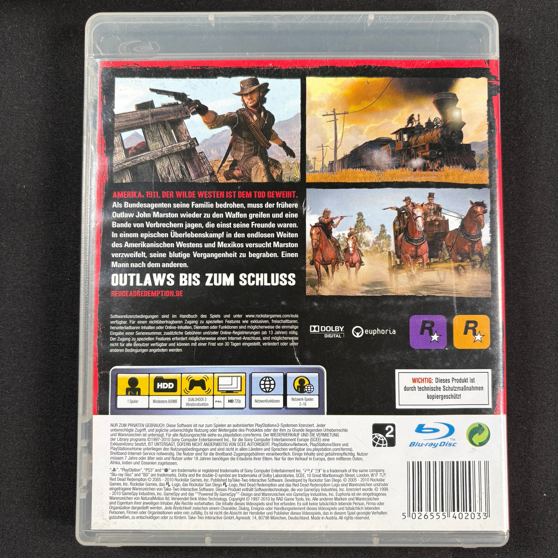 Red Dead Redemption PS3 PAL deutsche Ausgabe Rückseite mit Spielinformationen