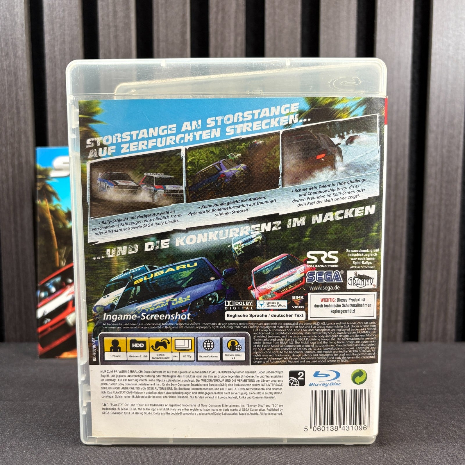 SEGA Rally PS3 Cover Rückseite mit Spielbeschreibung