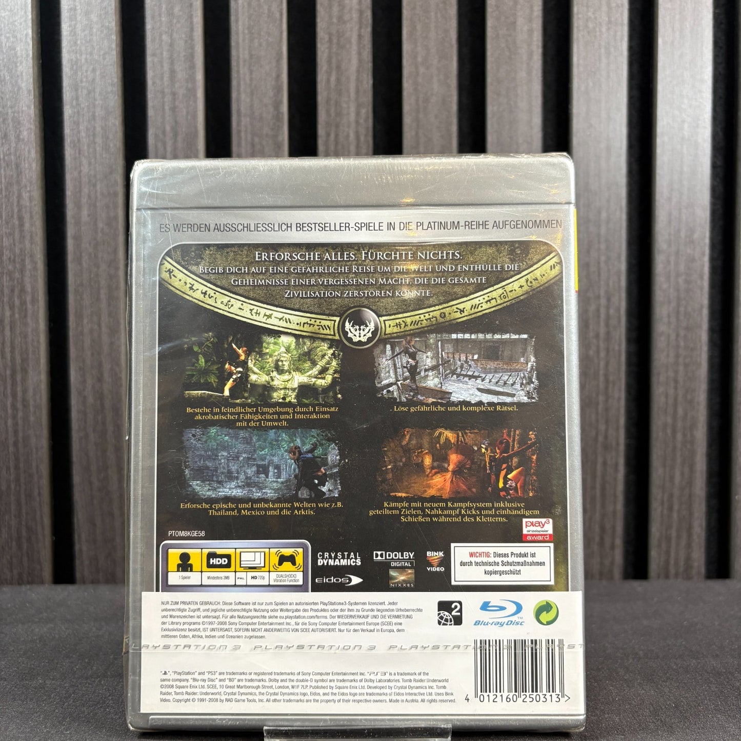 Tomb Raider Underworld Platinum PS3 Cover Rückseite mit Spielbeschreibung