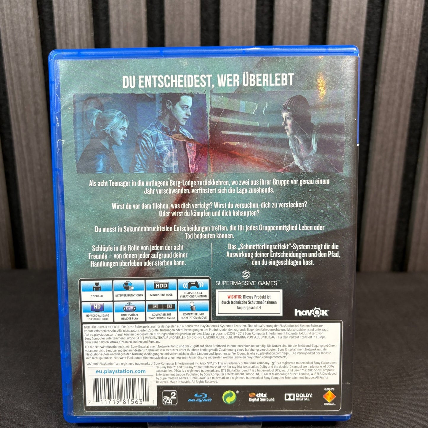Until Dawn PS4 Hülle Hinterseite