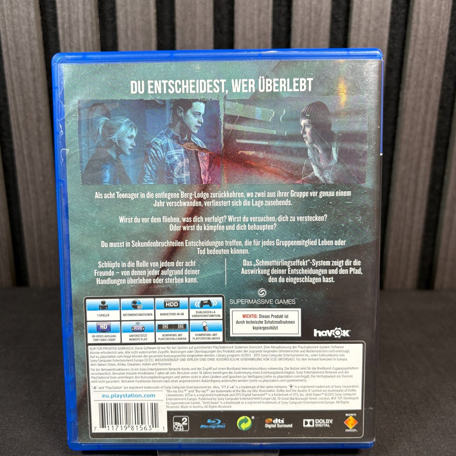 Until Dawn PS4 Hülle Hinterseite