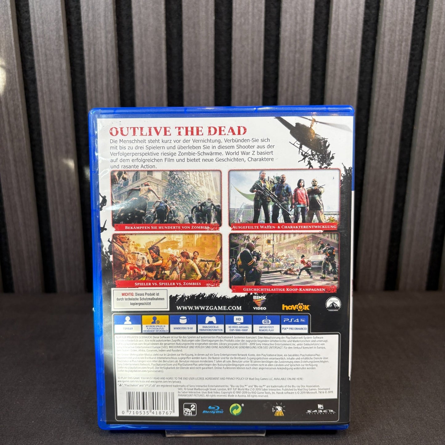 Backcover von World War Z PS4 mit Spielinfos